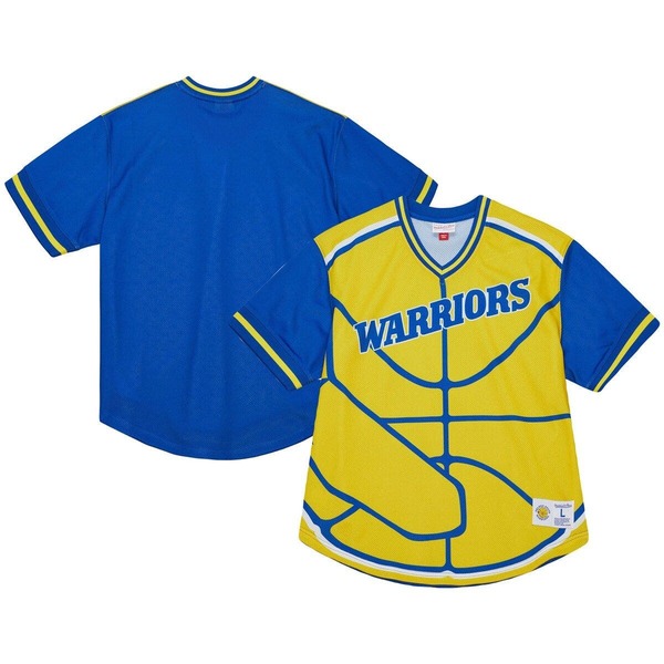 ミッチェル&ネス メンズ トップス Tシャツ Vネック メッシュ Men's Mitchell & Ness Golden State Warriors Jumbotron 3.0 Mesh V-Neck T-Shirt Gold ゴールド|ReVida 店