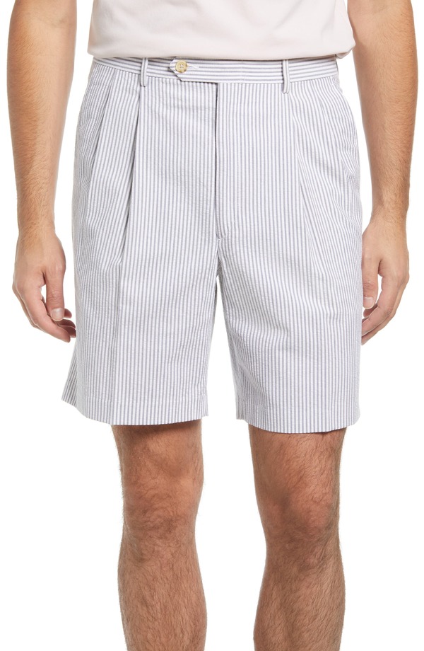 ベール メンズ ボトムス ハーフパンツ・ショーツ プリーツ ショートパンツ Berle Pleated Seersucker Shorts Grey グレー｜ReVida 店