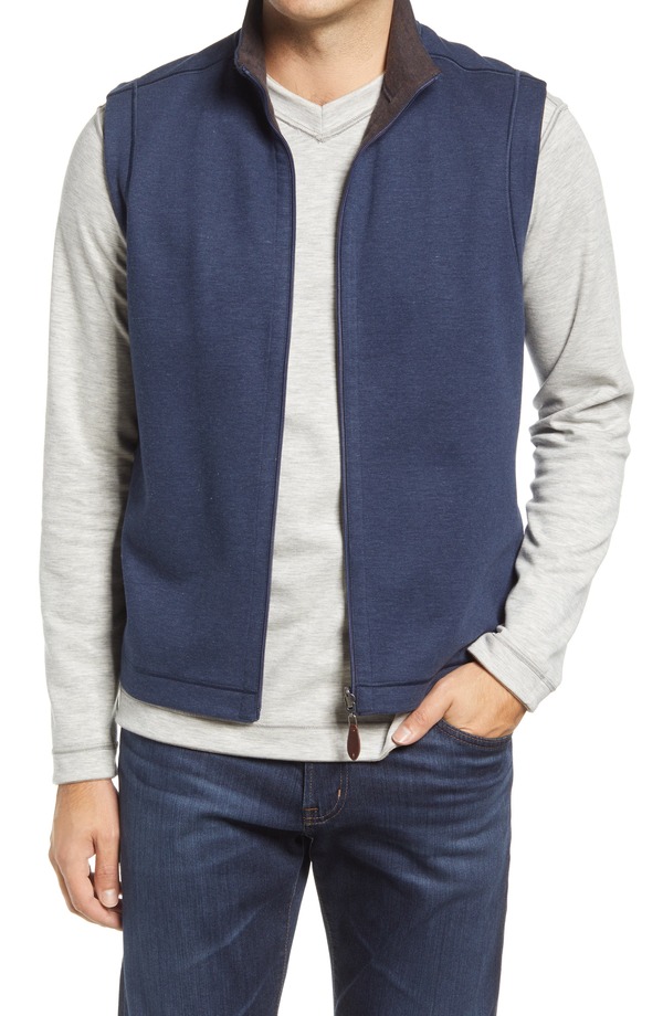 ジョンストンアンドマーフィー メンズ アウター ベスト ニット Johnston & Murphy Reversible Knit Vest Brown/Navy ネイビー|ReVida 店