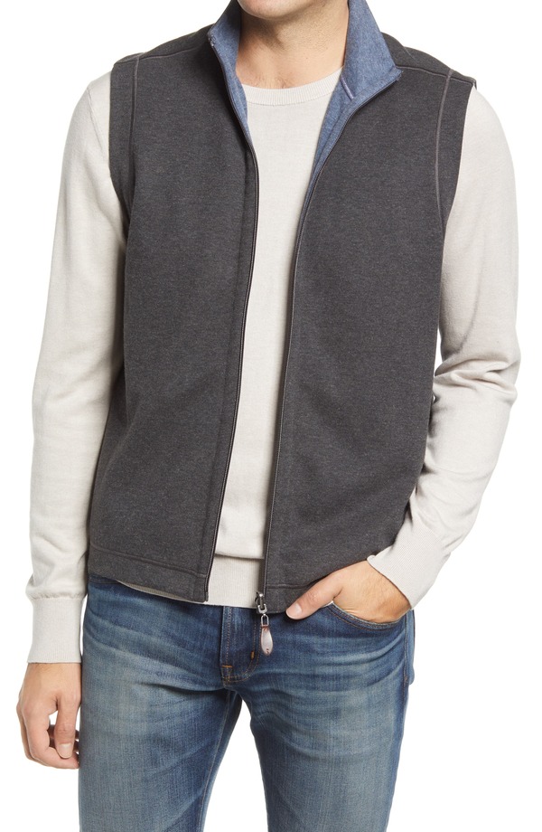 ジョンストンアンドマーフィー メンズ アウター ベスト ニット Johnston & Murphy Reversible Knit Vest Charcoal/Blue チャコール｜ReVida 店