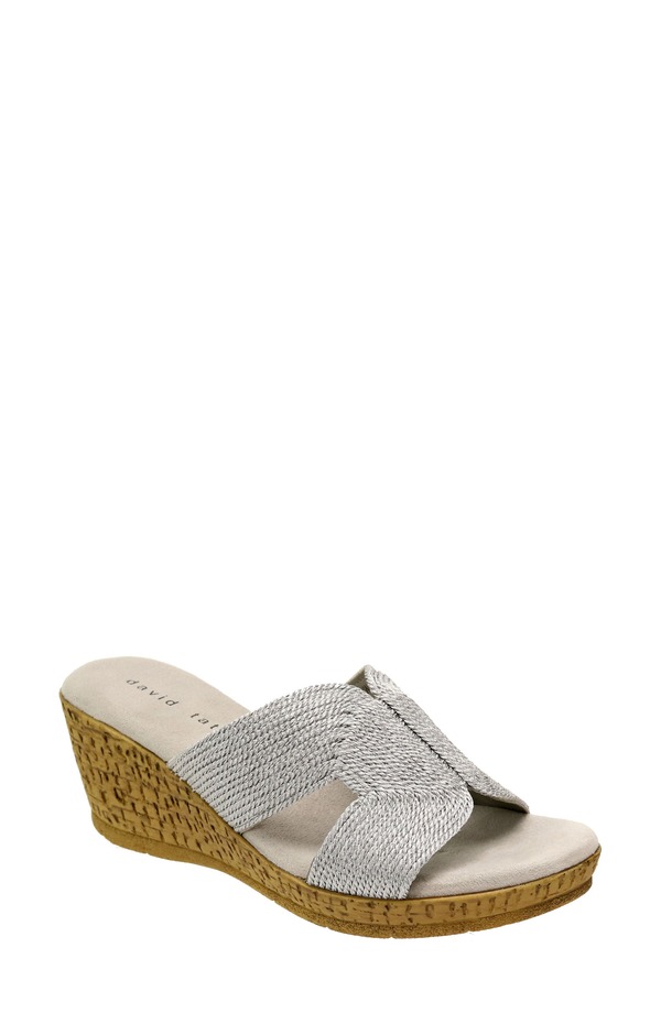 ダイビッドテイト レディース シューズ 踵 サンダル David Tate Vibe Wedge Slide Sandal Silver しろがね色