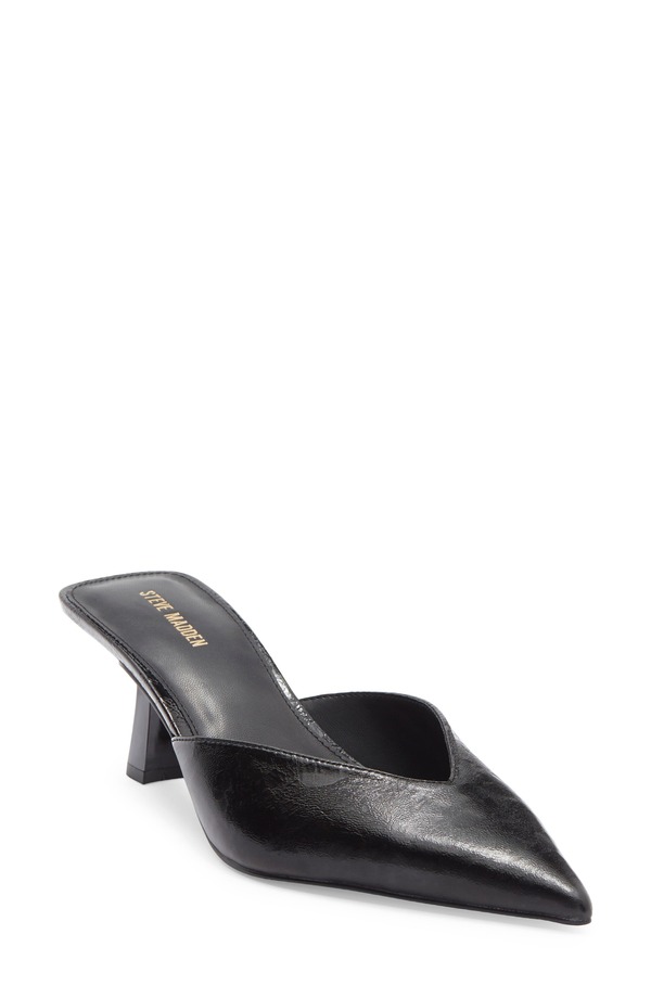 スティーブ マデン レディース シューズ 踵 Steve Madden Mod Pointed Toe Mule Pump Black Crinkleather 黒いこと