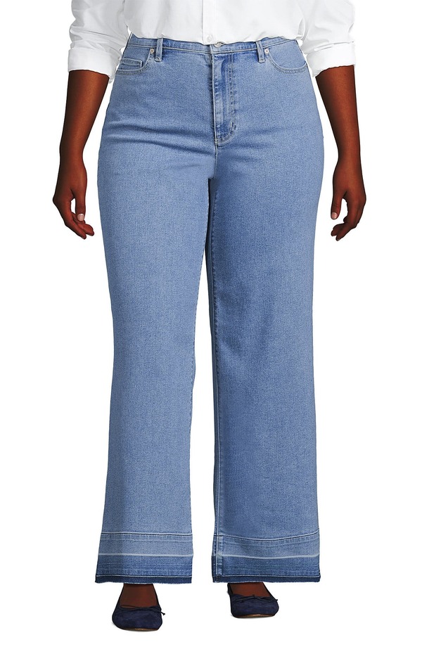 ランズエンド レディース ボトムス デニムパンツ ワイドレッグ ジーンズ Lands' End Recover High Rise Wide Leg Blue Jeans Hutton Blue Wash Released Hem ブルー|ReVida 店