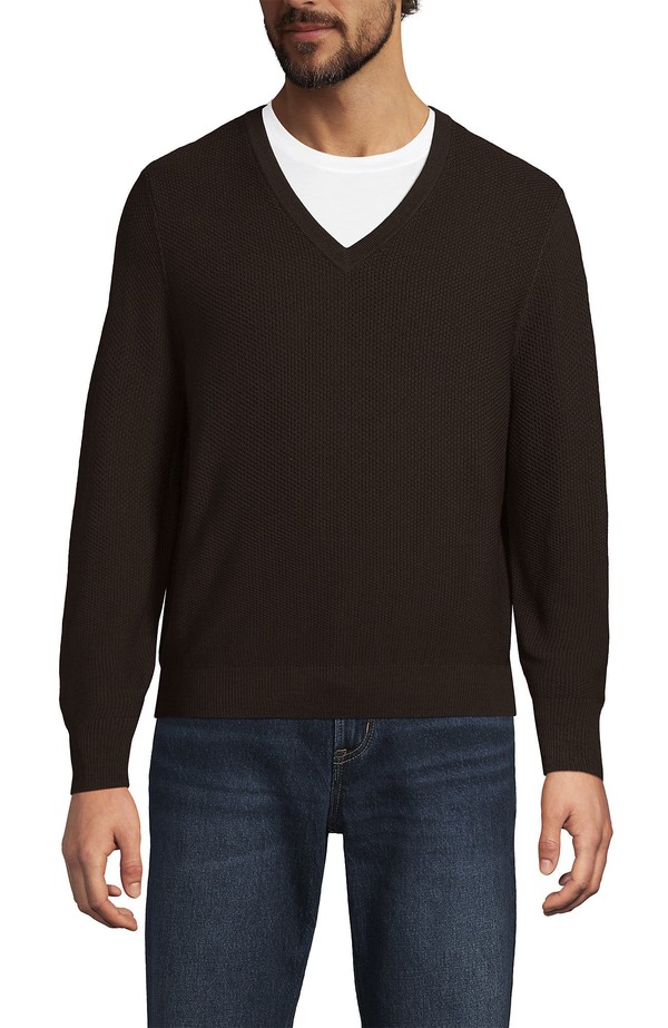 ランズエンド メンズ トップス Tシャツ Vネック ウール セーター Lands' End Long Sleeve Washable Merino Wool V Neck Sweaterich Coffee コーヒー｜ReVida 店
