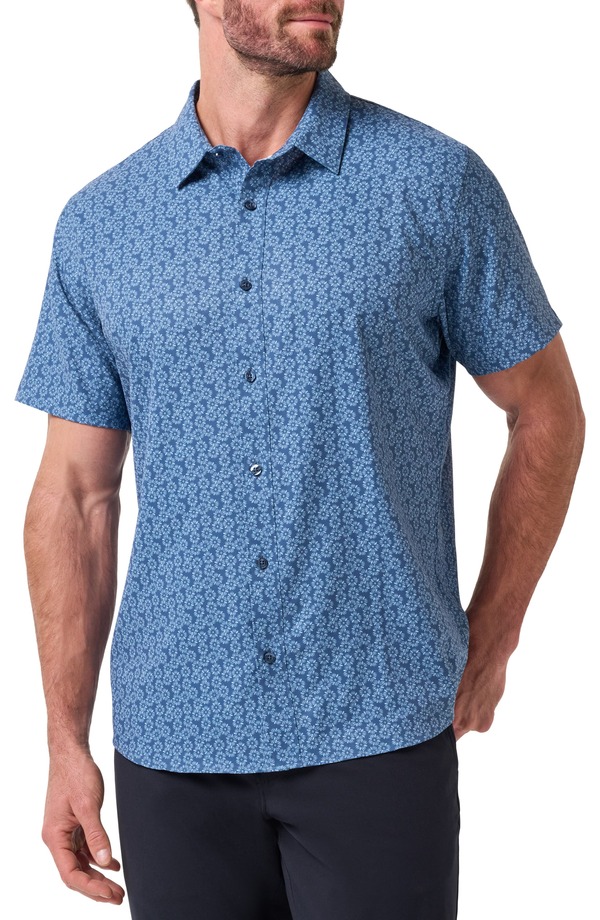 トラビスマヒュー メンズ トップス シャツ フラワー柄 フラワー TravisMathew Techwoven Sunlight Floral Short Sleeve Performance Button-Up Shirt Bering Sea