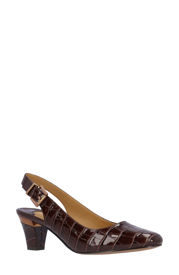 ジェイレニー レディース シューズ ヒール J. Rene Malree Croc Embossed Slingback Pump Brown ブラウン