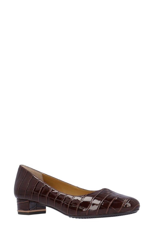 ジェイレニー レディース シューズ 踵 J. Rene Bambalina Croc Embossed Block Heel Pump Brown 赤銅色
