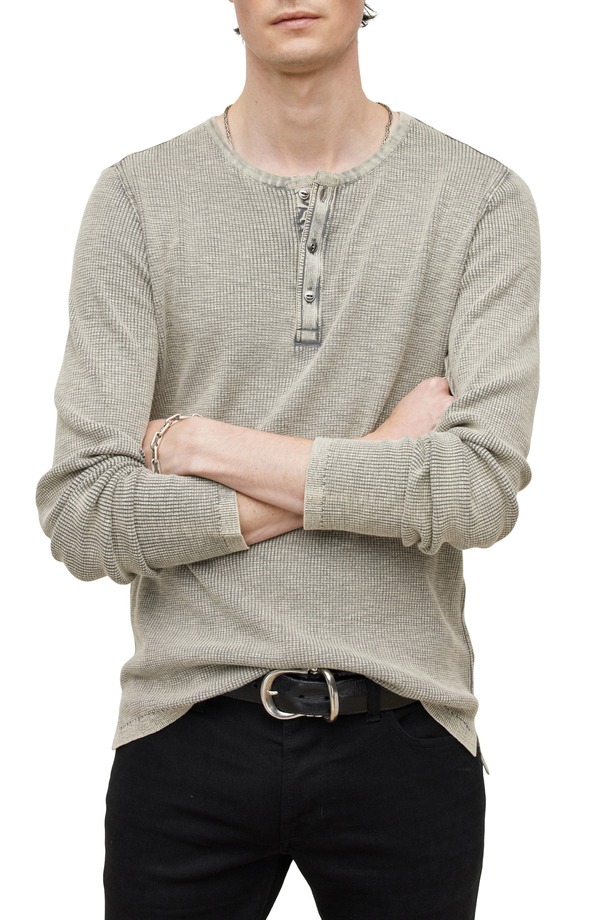 ジョンバルベイトス メンズ トップス Tシャツ John Varvatos Memphis Waffle Long Sleeve Henley Grey Hthr グレー