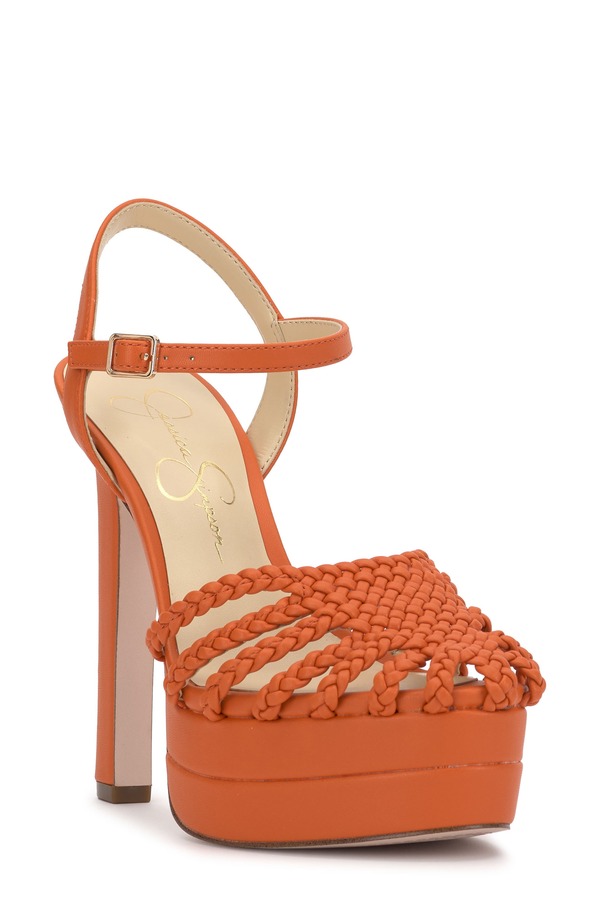 ジェシカシンプソン レディース シューズ 踵 Jessica Simpson Inaia Basketweave Pump Orange 01 オレンジ色
