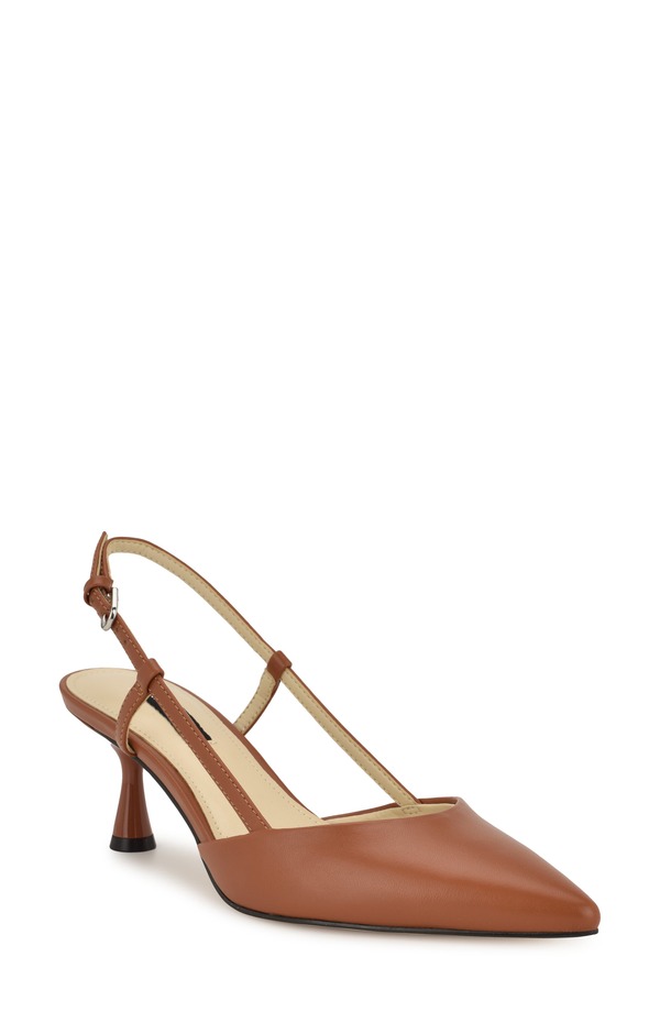 ナインウェスト レディース シューズ 踵 Nine West Rhonda Slingback Pointed Toe Kitten Heel Pump Medium Brown 赤銅色