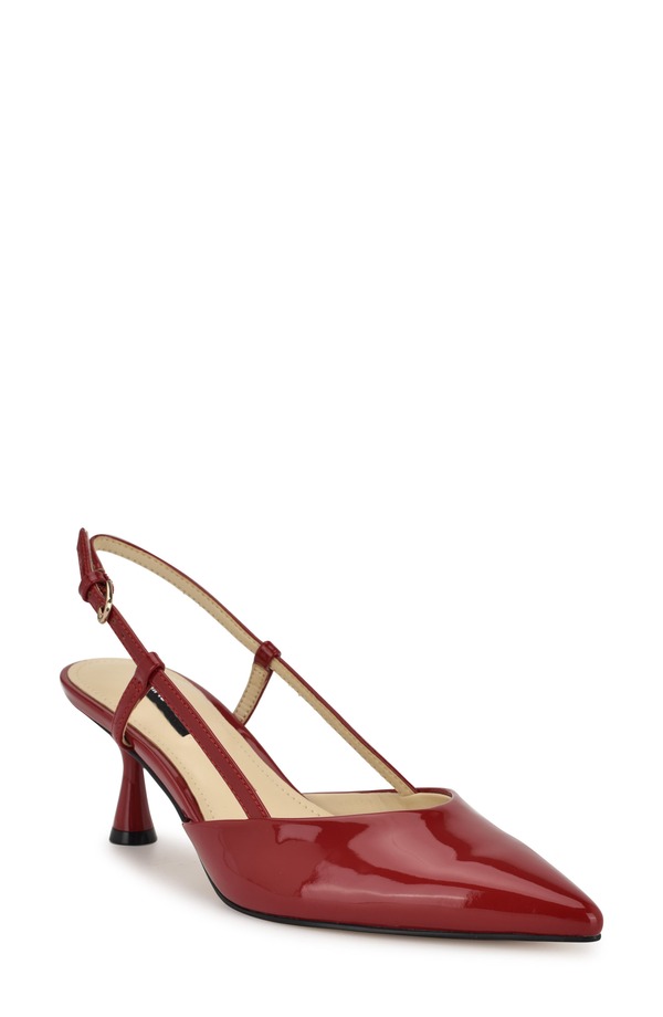 ナインウェスト レディース シューズ ヒール Nine West Rhonda Slingback Pointed Toe Kitten Heel Pump Medium Red Patent レッド｜ReVida 店