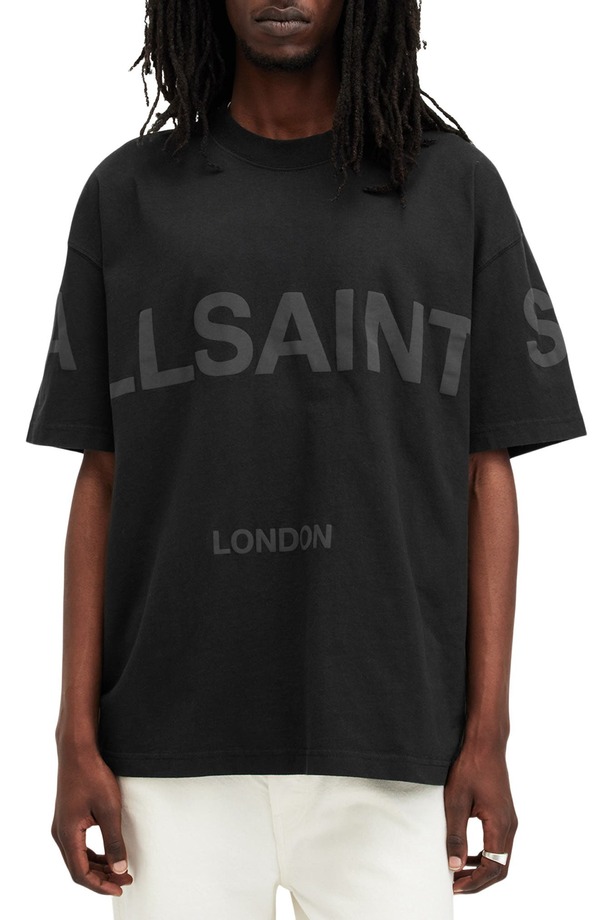 オールセインツ メンズ トップス Tシャツ ロゴ グラフィック AllSaints Biggy Logo Graphic T-Shirt Jet Black ブラック