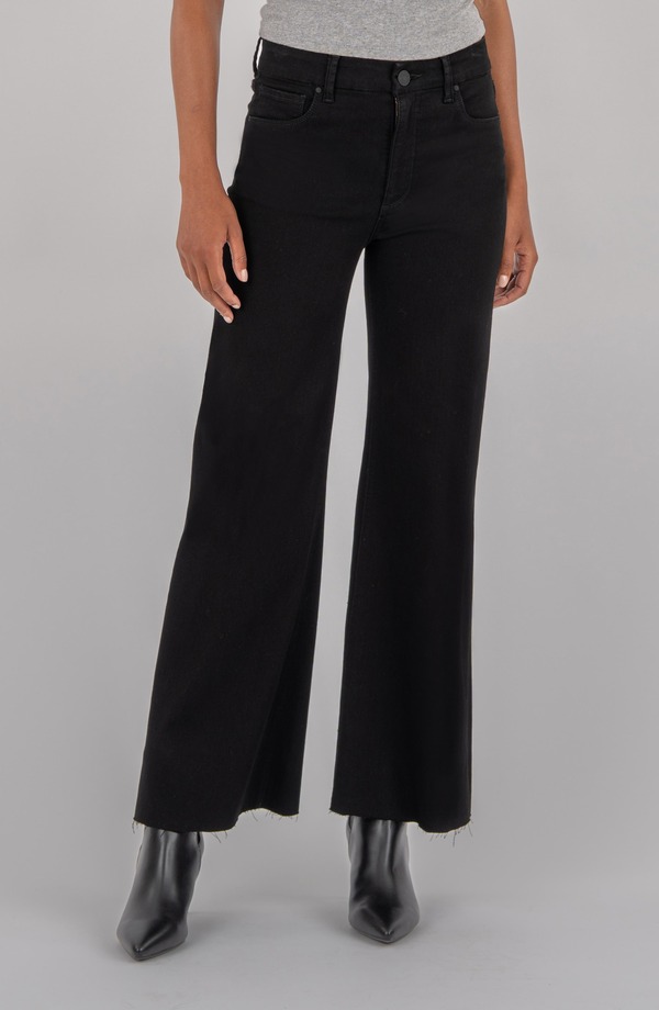 カットフロムザクロス レディース ボトムス ジーンズズボン下 ワイドレッグ デニム KUT from the Kloth Meg Raw Hem Wide Leg Jeans Black Jm 黒いこと