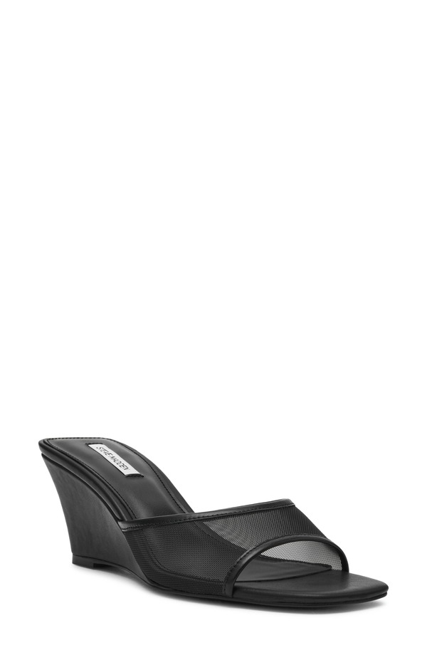 スティーブ マデン レディース シューズ 踵 サンダル Steve Madden Seleste Wedge Slide Sandal Black Mesh 黒いこと