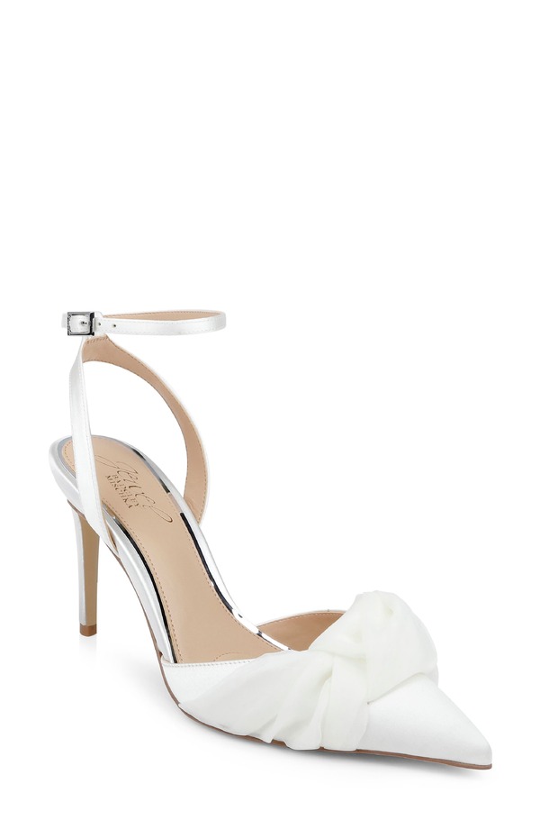 ジュウェルダグレイミシュカ レディース シューズ 踵 アンクル Jewel Badgley Mischka Federicankle Strapointed Toe Pump Ivory Satin 象牙色