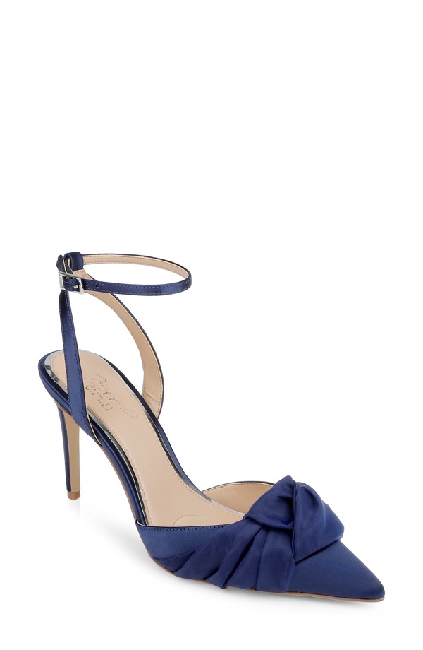 ジュウェルダグレイミシュカ レディース シューズ 踵 アンクル Jewel Badgley Mischka Federicankle Strapointed Toe Pump Navy Satin 米国海軍
