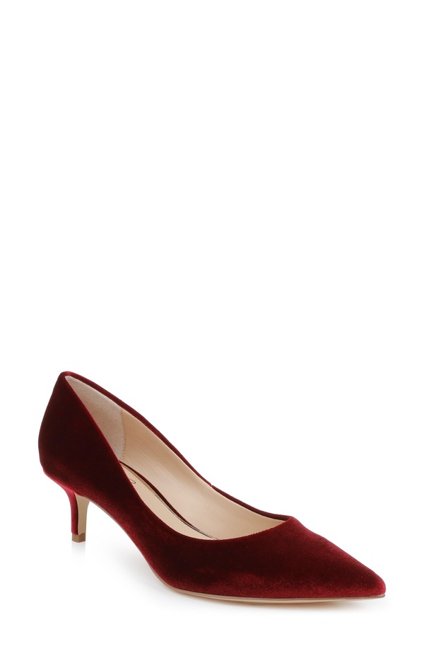 ジュウェルダグレイミシュカ レディース シューズ 踵 Jewel Badgley Mischka Enola Pointed Toe Kitten Heel Pump Bordo Velvet