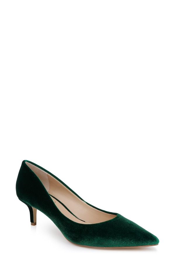ジュウェルダグレイミシュカ レディース シューズ 踵 Jewel Badgley Mischka Enola Pointed Toe Kitten Heel Pump Green Velvet 緑であること