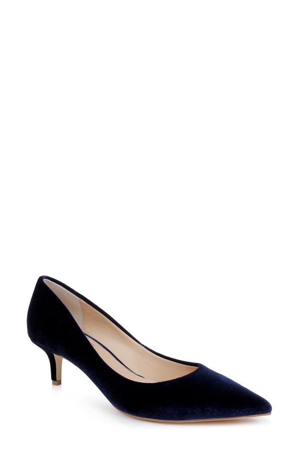 ジュウェルダグレイミシュカ レディース シューズ 踵 Jewel Badgley Mischka Enola Pointed Toe Kitten Heel Pump Navy Velvet 米国海軍