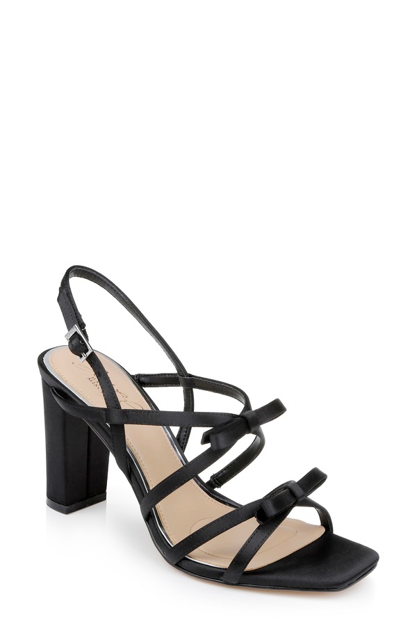 ジュウェルダグレイミシュカ レディース シューズ 踵 サンダル Jewel Badgley Mischka Eliza Strappy Slingback Sandal Black Satin 黒いこと