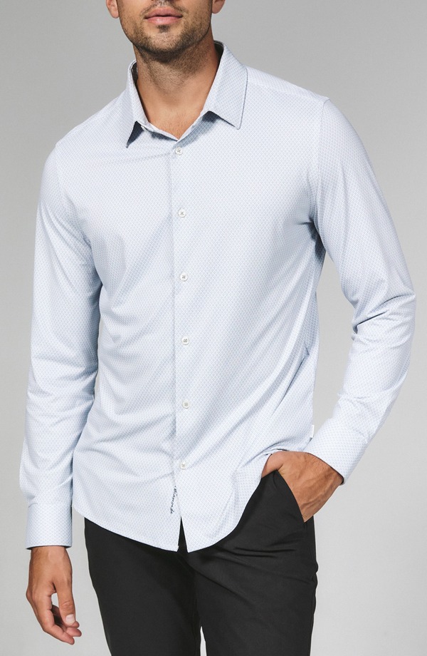 セブンダイヤモンド メンズ トップス シャツ プリント 7 Diamonds Layth Geo Print Wrinkle Resistant Performance Button-Up Shirt Light Grey グレー