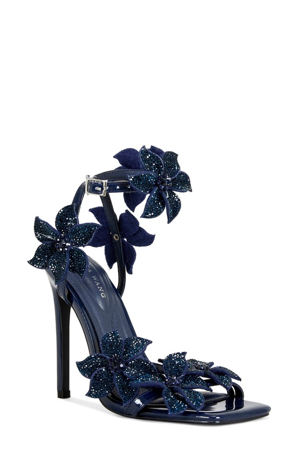 アザレア ワン レディース シューズ ヒール フラワー柄 サンダル アンクル フラワー AZALEA WANG Romi Floral Ankle Strap Sandal Navy ネイビー|ReVida 店