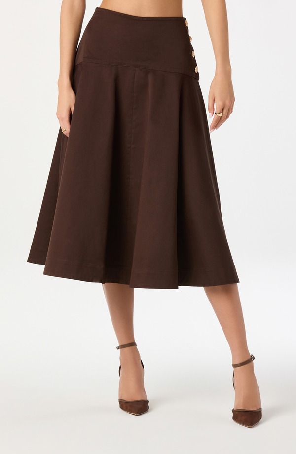 アストール レディース ボトムスカート ミディ コットン ASTR the Label Drop Waistretch Cotton Midi Skirt Brown ブラウン