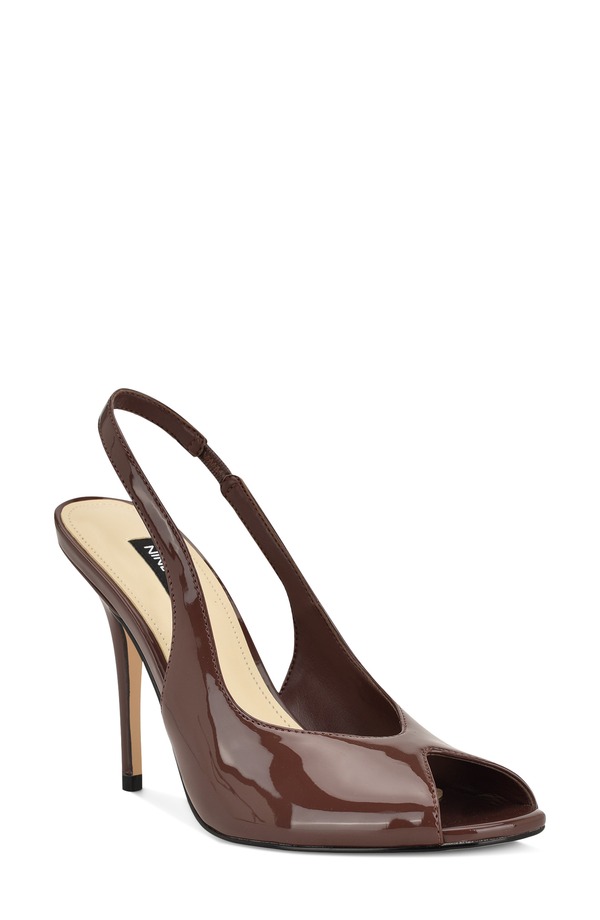 ナインウェスト レディース シューズ 踵 Nine West Pretta Slingback Peep Toe Pump Medium Brown 赤銅色