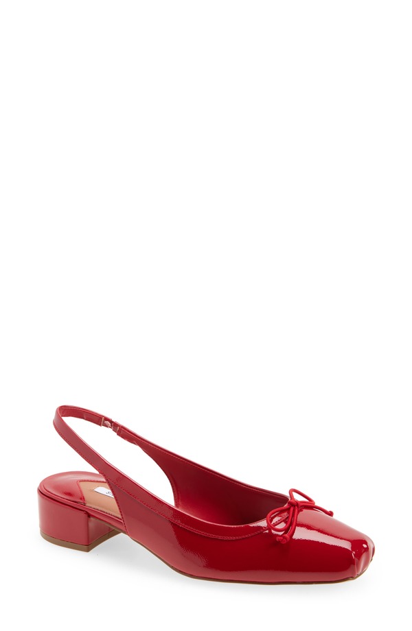 スティーブ マデン レディース シューズ 踵 なめし革 Steve Madden Loved Square Toe Patent Leather Slingback Pump Red Crinkle Patent 赤いこと