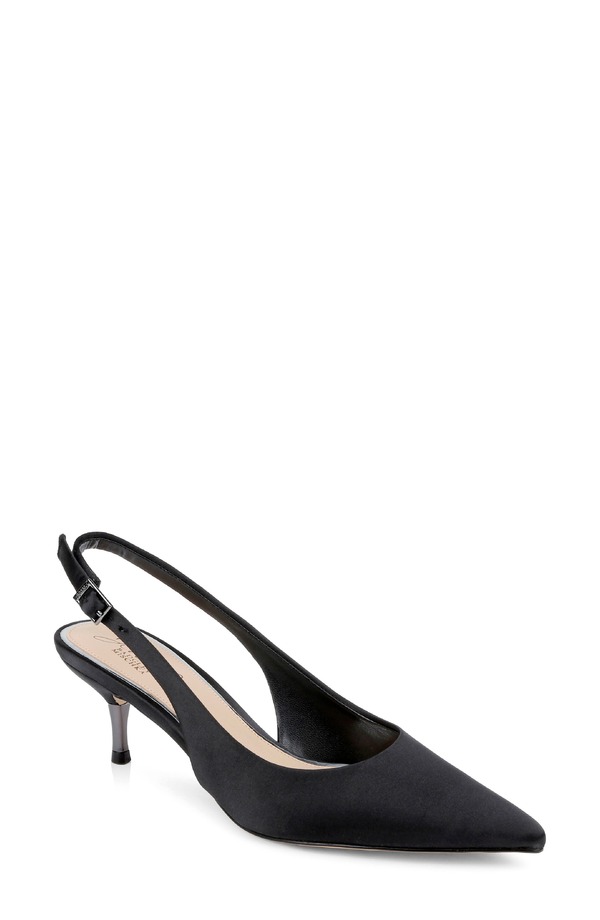 ジュウェルダグレイミシュカ レディース シューズ 踵 Jewel Badgley Mischka Ilana Slingback Pump Black Satin 黒いこと