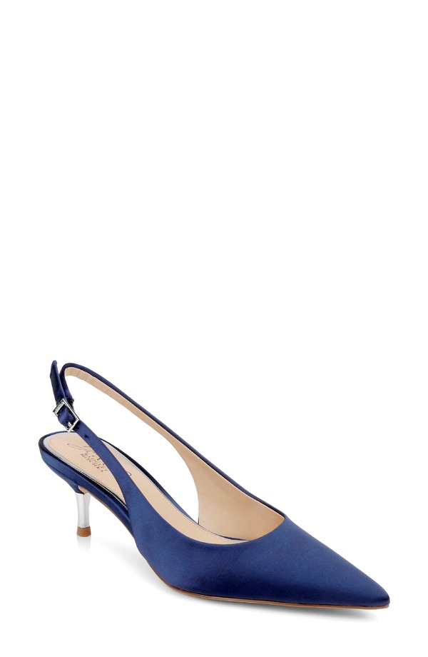 ジュウェルダグレイミシュカ レディース シューズ 踵 Jewel Badgley Mischka Ilana Slingback Pump Navy Satin 米国海軍