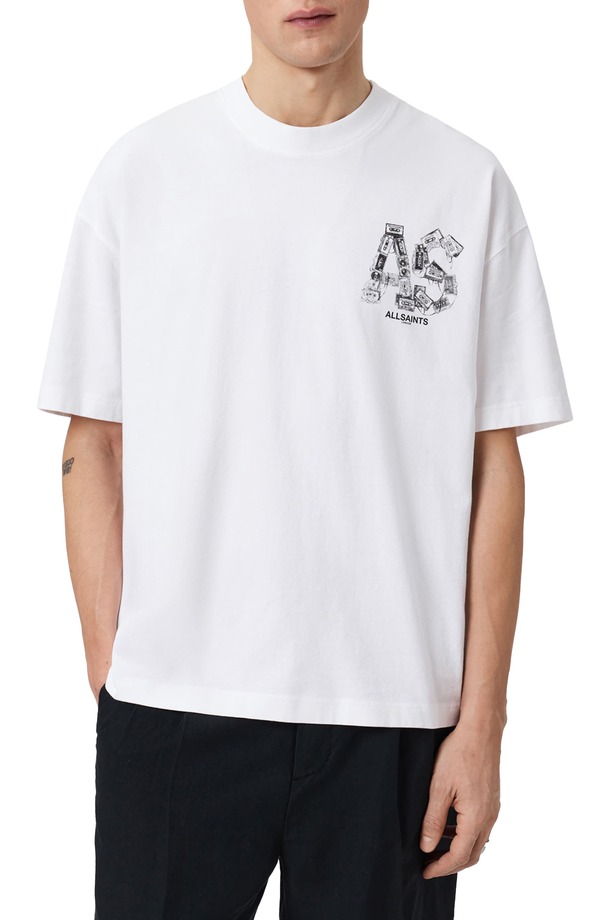 オールセインツ メンズ トップス Tシャツ コットン グラフィック AllSaints Mixtape Cotton Graphic T-Shirt Optic White ホワイト 22,484円