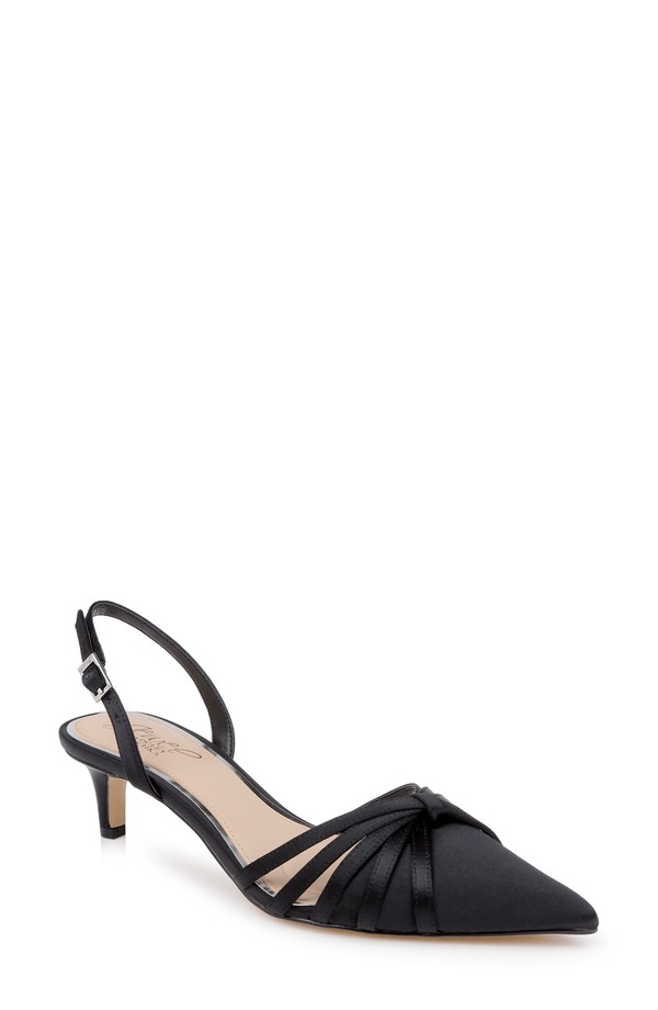 ジュウェルダグレイミシュカ レディース シューズ ヒール Jewel Badgley Mischka Patricia Slingback Pointed Toe Kitten Heel Pump Black Satin ブラック
