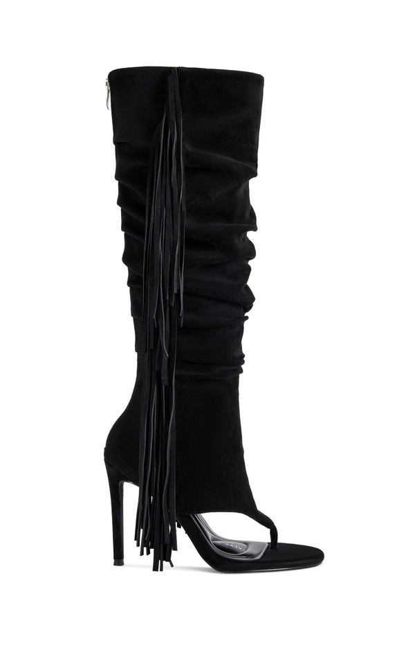 アザレア ワン レディース シューズ サンダル ブーツ フリンジ AZALEA WANG JOHANNA-BLACK FRINGE STILETTO SANDAL BOOT - BLACK / 8 / STILETTO Black ブラック