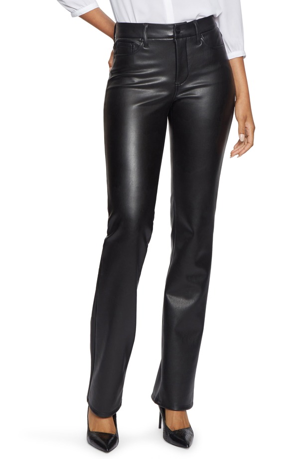 エヌワイディージェイ レディース ボトムス レギンストレート パンツ レザー フェイクレザー NYDJ Marilyn Faux Leather Straight Leg Pants Black ブラック