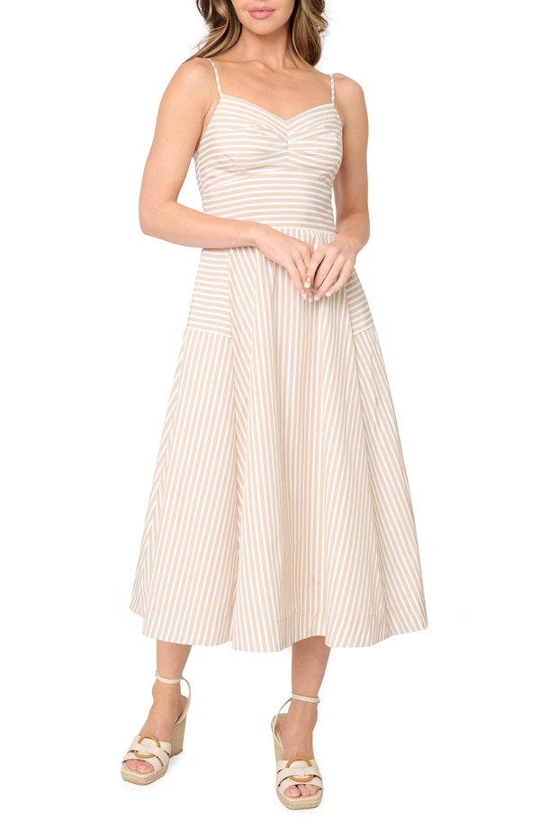 ギブソンルック レディース トップス ワンピース コットン GIBSONLOOK Amanda Stripe Cotton Blend Poplin Sundress Khaki Stripe カーキ