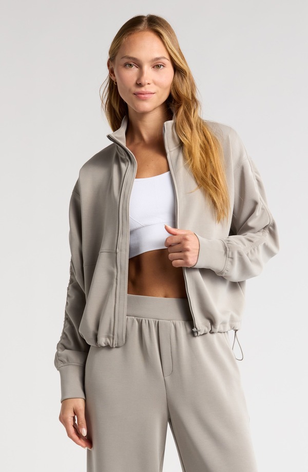 ゼラ レディース アウター ジャケット・ブルゾン ギャザー Zella Ultra Soft Ruched Sleeve Zip Jacket Grey Moonbeam グレー