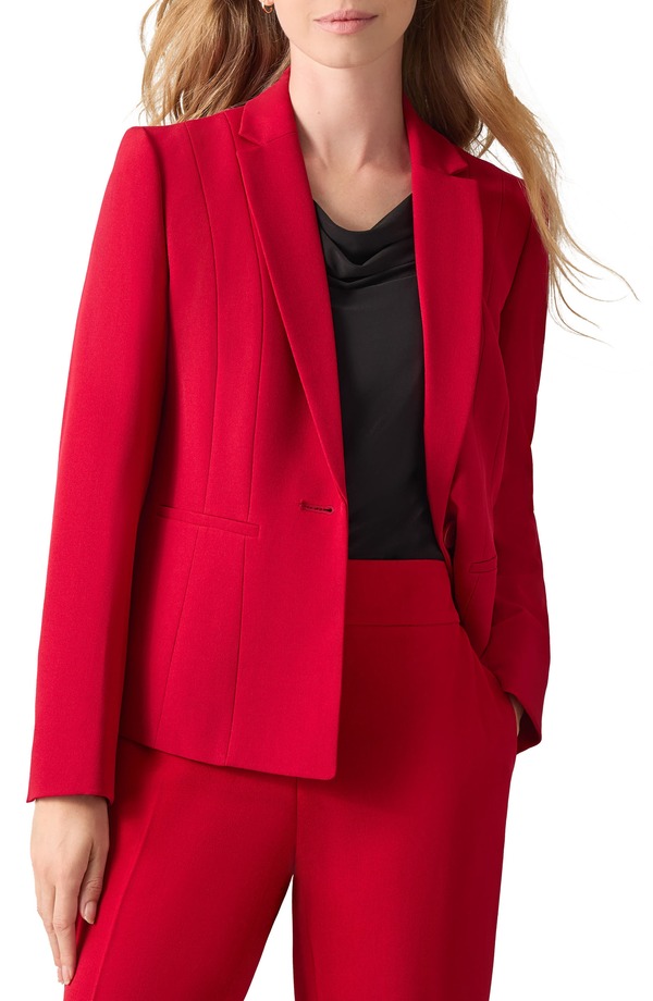 カスパール レディース アウター ジャケット・ブルゾン クレープ ブレザー KASPER Stretch Crepe One-Button Blazer Fired レッド