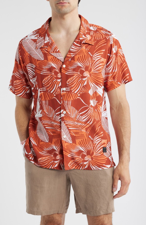 ボス メンズ トップス シャツ BOSS Beach Camp Shirt Bright Orange オレンジ