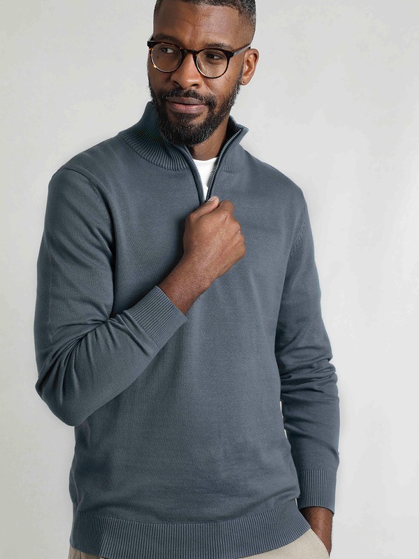 ウィアードフィッシュ メンズ アウター パーカー・スウェット ニット Weird Fish Baxter Fine Knit 1/4 Zip Jumper Blue Mirage ブルー｜ReVida 店