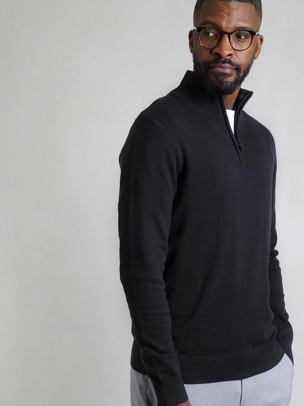 ウィアードフィッシュ メンズ アウター パーカー・スウェット ニット Weird Fish Baxter Fine Knit 1/4 Zip Jumper Navy ネイビー|ReVida 店