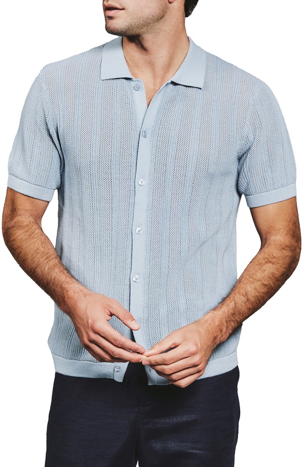 セブンダイヤモンド メンズ トップス シャツ ニット 7 Diamonds Kellan Knit Short Sleeve Button-Up Shirt Powder Blue ブルー