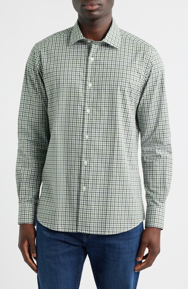 スコットバーバー メンズ トップス シャツ レギュラーフィット ギンガムチェック コットン ギンガム Scott Barberegular Fit Gingham Cotton Button-Up Shirt Sage セージ｜ReVida 店