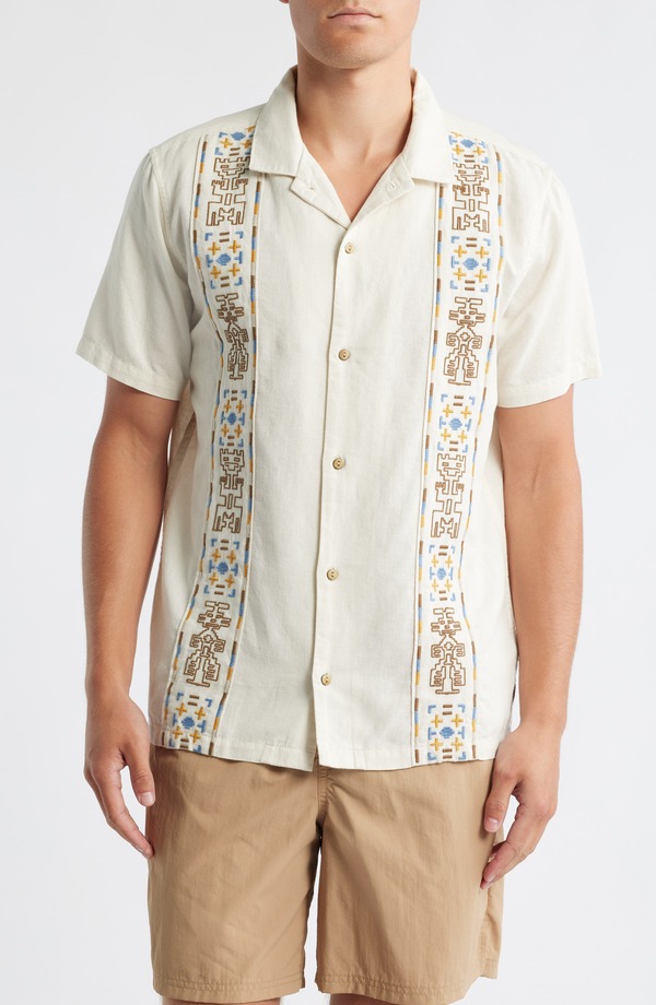 ローアク メンズ トップス シャツ コットン 刺繍 リネン Roark Gonzo Embroidered Organicotton & Linen Camp Shirt Ioy｜ReVida 店
