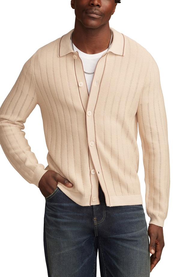 ラッキーブランド メンズ アウター パーカー・スウェット コットン カーディガン Lucky Brand Pointelle Stripe Cotton Blend Cardigan Oat Milk ストライプ