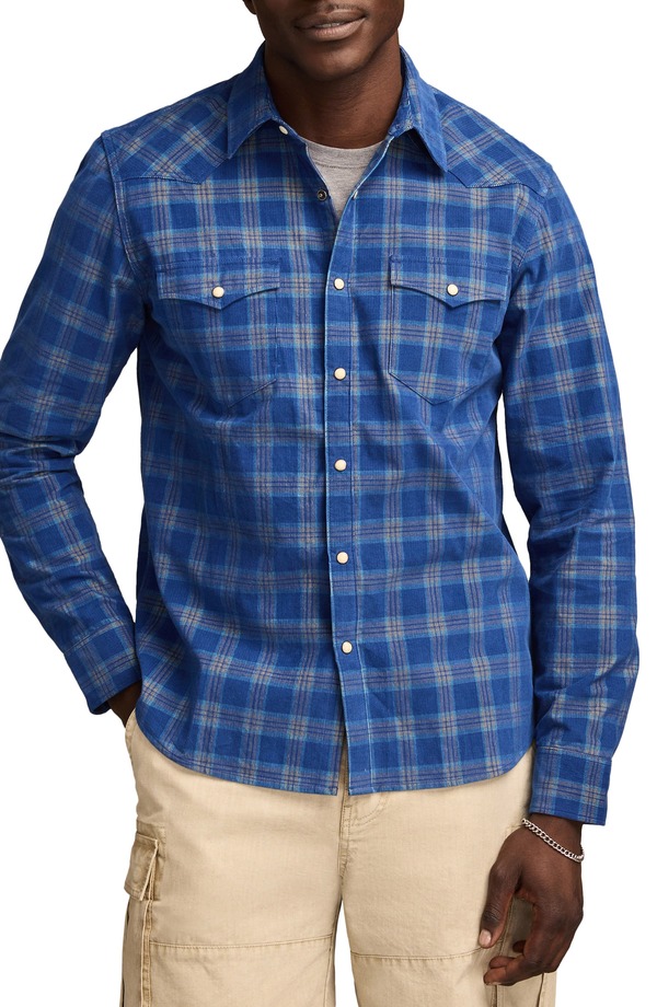ラッキーブランド メンズ トップス シャツ コーデュロイ Lucky Brand Plaid Long Sleeve Corduroy Western Shirt Blue Multi ブルー|ReVida 店