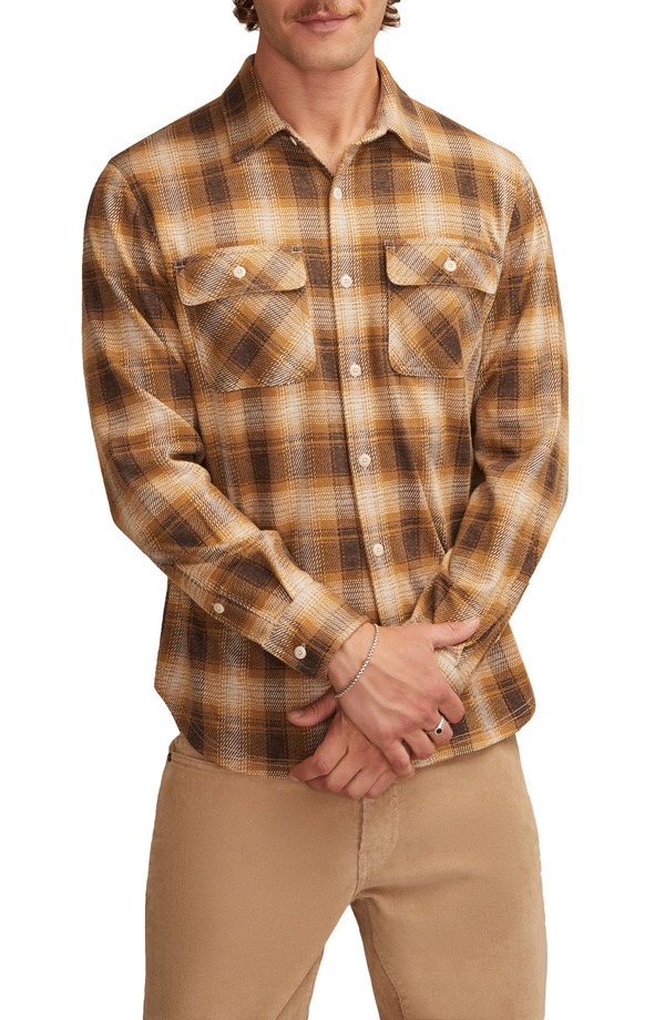 ラッキーブランド メンズ トップス シャツ ニット ジャージー Lucky Brand Soft Knit Jersey Plaid Button-Up Shirt Gold Multi ゴールド|ReVida 店