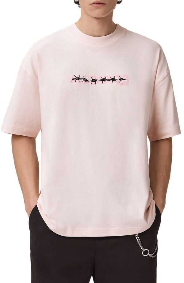 オールセインツ メンズ トップス Tシャツ コットン グラフィック AllSaints Deterent Cotton Graphic T-Shirt Soft Pink ピンク