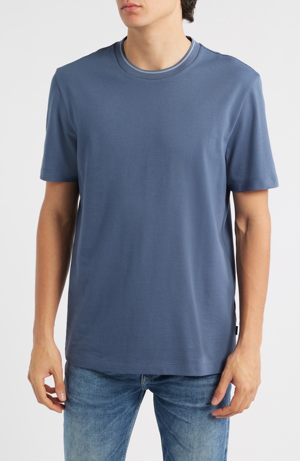 ボス メンズ トップス Tシャツ コットン BOSS Thompson Tipped Cotton Blend T-Shirt Open Blue ブルー