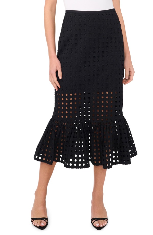 セセ レディース ボトムスカート フリル裾 フリル ミディ コットン CeCeyelet Ruffle Hem Cotton Midi Skirt Rich Black ブラック